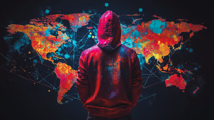 Hacker are planning to hack and attack networks and cyber security systems.team people innovation connection of line from nail node to node on map background , networking concept