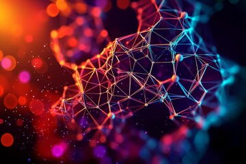 Wall Mural - dark polygonal design with interconnected dots and lines.