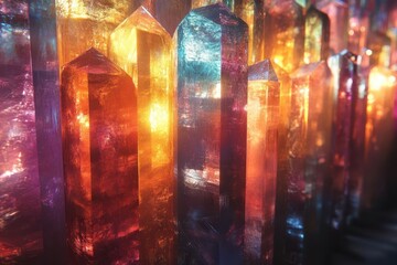 Wall Mural - holographic crystal palace interior geometric patterns shifting with rainbow reflections floating ge