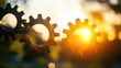 © Thirakun - Bright golden gears illuminated by the last rays of the sunset with a blurred backdrop