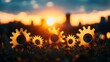 © Thirakun - Glowing golden gears shining against a gently blurred sunset sky