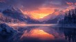 © Khaisan - Majestic mountains reflecting in a serene lake at sunset with snowy forest