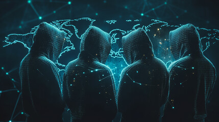 Hacker are planning to hack and attack networks and cyber security systems.team people innovation connection of line from nail node to node on map background , networking concept