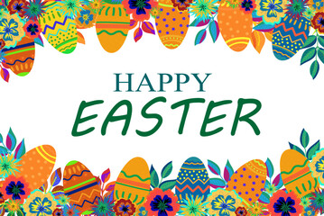 Wall Mural - easter frame on the bottom and top with an inscription in the middle happy easter, rich bright blue 