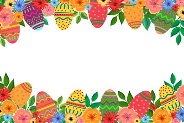 Wall Mural - easter frame on the bottom and top bright and rich pink yellow orange purple green colors, easter eg