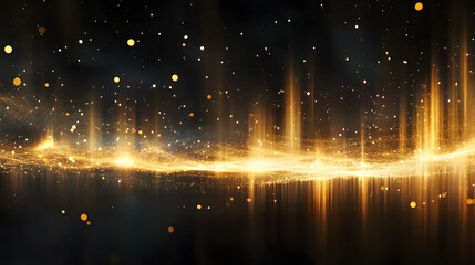 Wall Mural - radiant gold light beams shining over a black backdrop