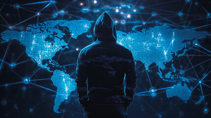 Hacker are planning to hack and attack networks and cyber security systems.team people innovation connection of line from nail node to node on map background , networking concept