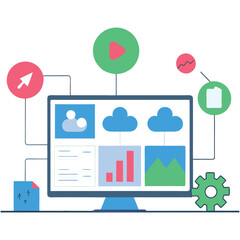 Streamlined CMS Website Design Concept: Flat Illustration for Modern Web Development Projects UI UX 