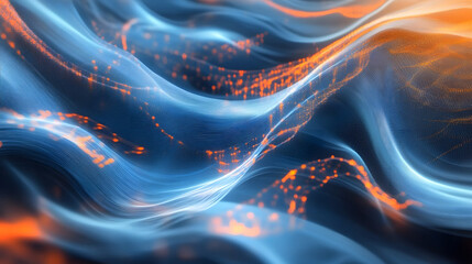 Wall Mural - creating an abstract futuristic background, flowing particles form a digital wave, blending shades o