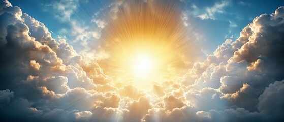 Wall Mural - the sky is filled with clouds and the sun is shining brightly through them