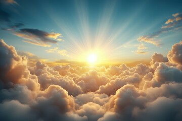 Wall Mural - the sky is filled with clouds and the sun is shining brightly through them