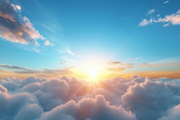 Wall Mural - the sky is blue with a few clouds and a sun shining through them