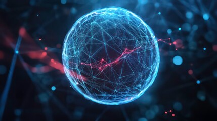 Leinwandbilder - Abstract glowing sphere with interconnected lines and nodes, representing global network or futuristic technology.