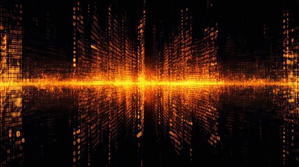 Poster - Abstract orange digital data stream flowing into the distance.