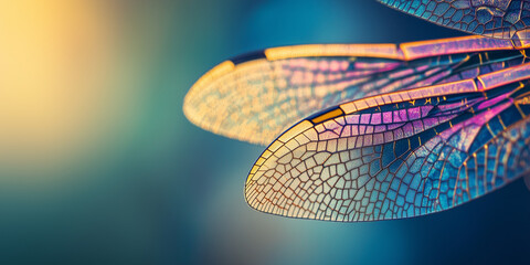 closeup photo of a dragonfly wing, bright shiny shimmering holographic backdrop