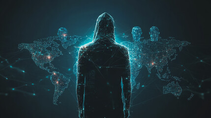 Hacker are planning to hack and attack networks and cyber security systems.team people innovation connection of line from nail node to node on map background , networking concept