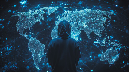 Hacker are planning to hack and attack networks and cyber security systems.team people innovation connection of line from nail node to node on map background , networking concept