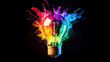© fotoyou - Light Bulb Explodes with Colorful Paint Splashes on Black Background