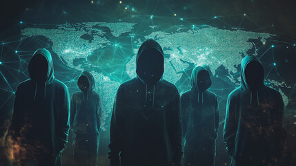 Hacker are planning to hack and attack networks and cyber security systems.team people innovation connection of line from nail node to node on map background , networking concept
