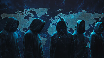 Hacker are planning to hack and attack networks and cyber security systems.team people innovation connection of line from nail node to node on map background , networking concept