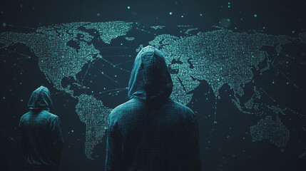 Hacker are planning to hack and attack networks and cyber security systems.team people innovation connection of line from nail node to node on map background , networking concept