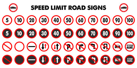 Wall Mural - road speed limit sign vector symbol generic speed limit signs black text red circle illustration