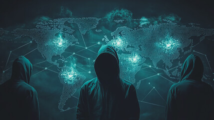 Hacker are planning to hack and attack networks and cyber security systems.team people innovation connection of line from nail node to node on map background , networking concept
