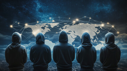 Hacker are planning to hack and attack networks and cyber security systems.team people innovation connection of line from nail node to node on map background , networking concept