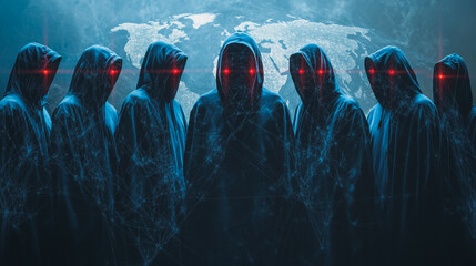 Hacker are planning to hack and attack networks and cyber security systems.team people innovation connection of line from nail node to node on map background , networking concept
