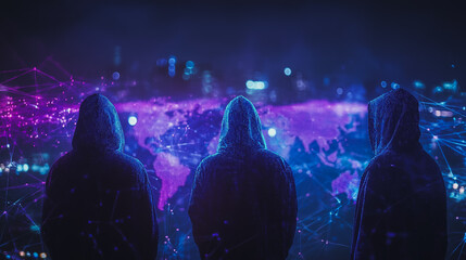Hacker are planning to hack and attack networks and cyber security systems.team people innovation connection of line from nail node to node on map background , networking concept