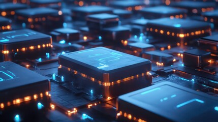 Aufkleber - Abstract digital circuitry with glowing components.
