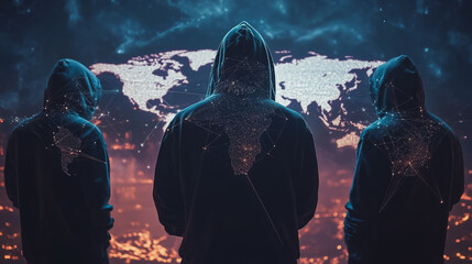 Hacker are planning to hack and attack networks and cyber security systems.team people innovation connection of line from nail node to node on map background , networking concept