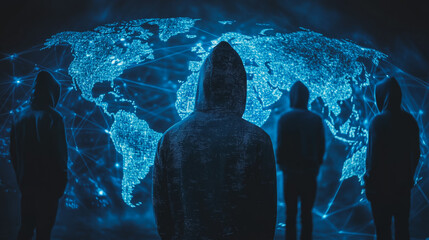 Hacker are planning to hack and attack networks and cyber security systems.team people innovation connection of line from nail node to node on map background , networking concept