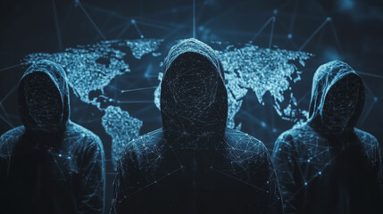 Hacker are planning to hack and attack networks and cyber security systems.team people innovation connection of line from nail node to node on map background , networking concept