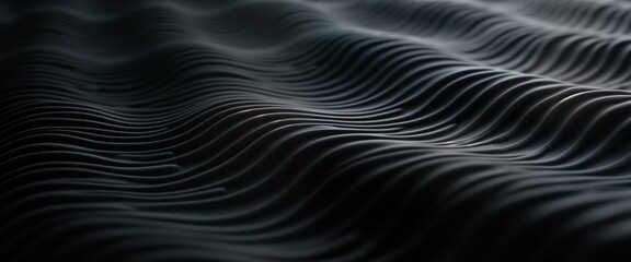 Poster - Abstract design with smooth flowing black waves. Stylish pattern ideal for wallpaper textile design. Soft curves create elegant visual effect. Black, shades of dark blue, purple highlight motion.