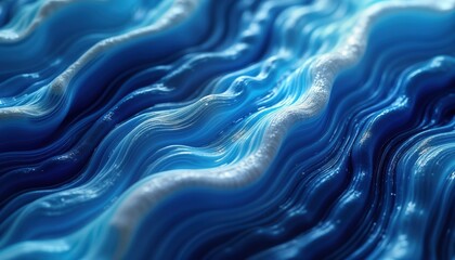 Poster - Abstract design with blue, white liquid swirls. Fluid pattern resembling flowing water paint. Dynamic, modern, like wallpaper print design. Creative artistic texture with wavy lines. Smooth, artistic.