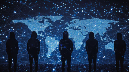 Hacker are planning to hack and attack networks and cyber security systems.team people innovation connection of line from nail node to node on map background , networking concept