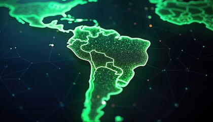Wall Mural - abstract digital map of south america. futuristic tech design concept. green light outlines continen