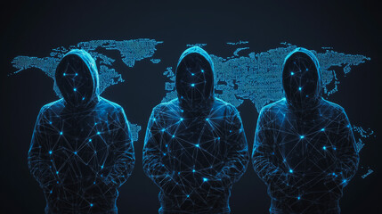 Hacker are planning to hack and attack networks and cyber security systems.team people innovation connection of line from nail node to node on map background , networking concept