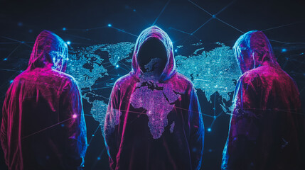 Hacker are planning to hack and attack networks and cyber security systems.team people innovation connection of line from nail node to node on map background , networking concept