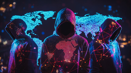Hacker are planning to hack and attack networks and cyber security systems.team people innovation connection of line from nail node to node on map background , networking concept