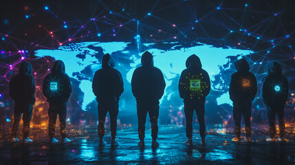 Hacker are planning to hack and attack networks and cyber security systems.team people innovation connection of line from nail node to node on map background , networking concept
