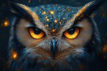 Wall Mural - mystical owl with kaleidoscope eyes cosmic patterns in feathers nebulainspired colors ethereal wisdo