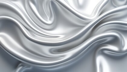 Poster - Silver silk fabric flows in wavy folds. Shiny gradient effect creates luxurious look. Abstract design with flowing curves. Elegant material. Suitable for wallpapers, fashion. Soft texture, shiny
