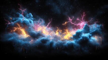 Wall Mural - mesmerizing abstract cosmic nebula with vibrant blue, orange, and pink cloud swirls in night sky - s