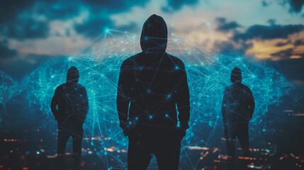 Hacker are planning to hack and attack networks and cyber security systems.team people innovation connection of line from nail node to node on map background , networking concept