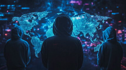 Hacker are planning to hack and attack networks and cyber security systems.team people innovation connection of line from nail node to node on map background , networking concept