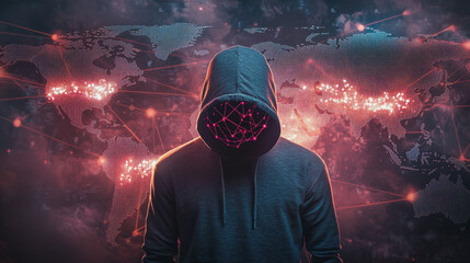 Hacker are planning to hack and attack networks and cyber security systems.team people innovation connection of line from nail node to node on map background , networking concept