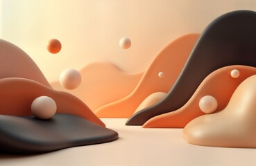 Aufkleber - Abstract design with soft shapes. Smooth curves, flowing lines create modern style. Pastel tones, soft lighting. Floating spheres add interest. Elegant, futuristic aesthetic. Suitable for tech,