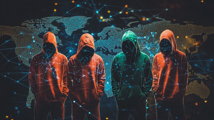 Hacker are planning to hack and attack networks and cyber security systems.team people innovation connection of line from nail node to node on map background , networking concept